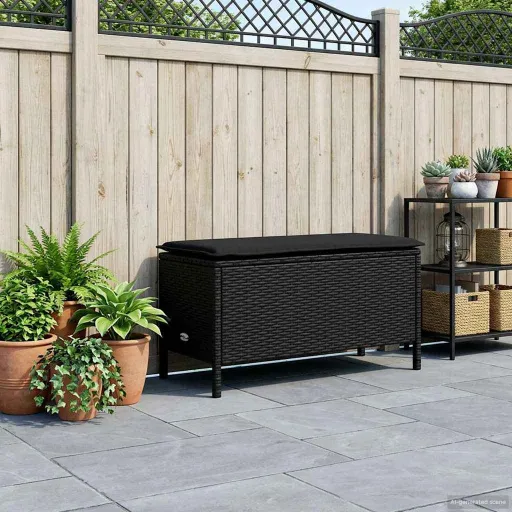 Pufe de Jardim Preto 80 x 38 x 45 cm Rattan de PE