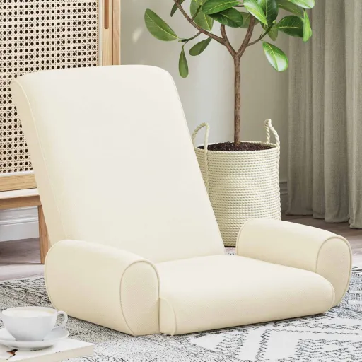 Cadeira de Chão Ajustável Creme Veludo Granulado