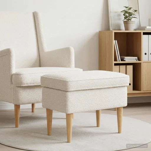 Pufe para os Pés Creme 55 x 35 x 41 cm Bouclé