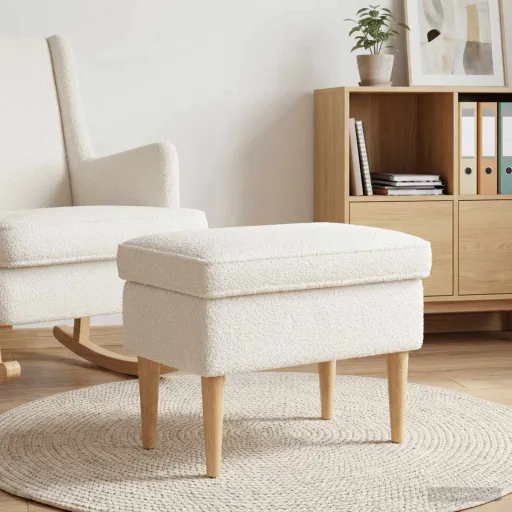 Pufe para os Pés Creme 55 x 35 x 41 cm Bouclé