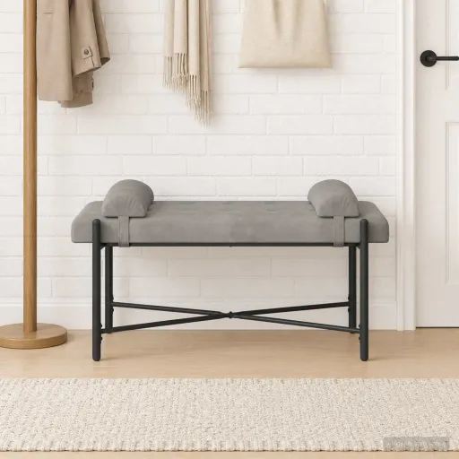 Banco com Botões e Travesseiros Cinzento-Claro 110 x 40 x 46 cm
