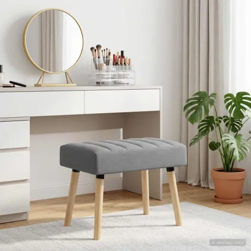Banco com Tufting em Canal Cinzento-Claro 60 x 40 x 45 cm