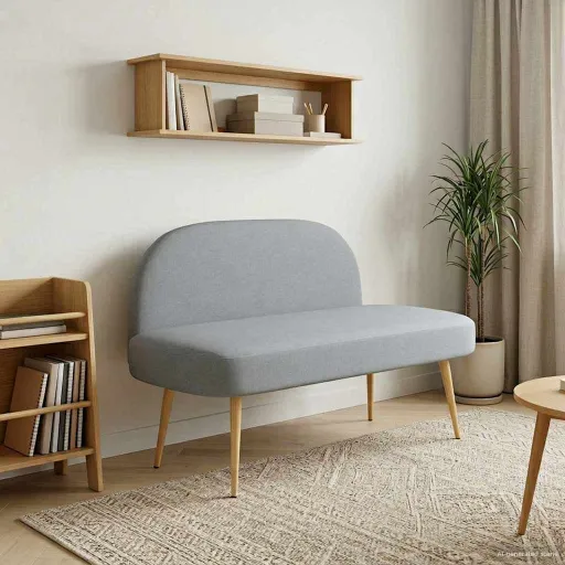 Banco Estofado com Encosto Cinzento-Claro 110 x 60 x 76 cm