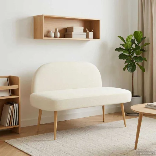 Banco Estofado com Encosto Creme 110 x 60 x 76 cm