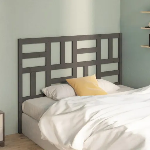 Cabeceira de Cama 126x4x104 cm Pinho Maciço Cinzento