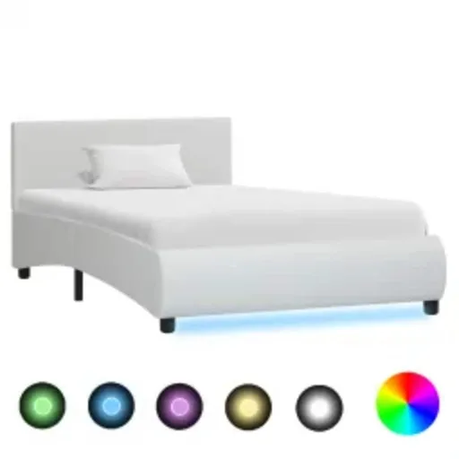 Estrutura de Cama com LED 90x200 cm Couro Artificial Branco