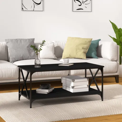 Mesa de Centro 100x50x45 cm Derivados de Madeira/Ferro Preto