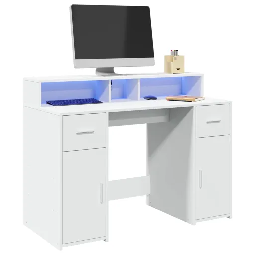 Secretária c/ Luzes LED 120x55x91cm Derivados de Madeira Branco
