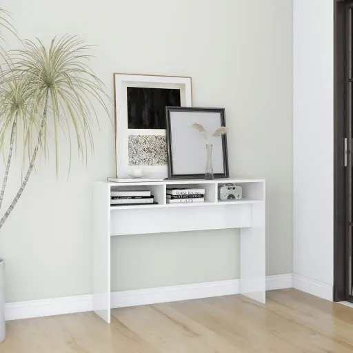 Mesa Consola 105x30x80 cm Derivados de Madeira Branco Brilhante