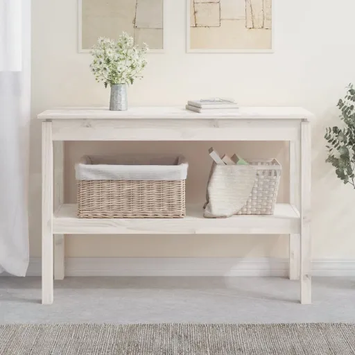 Mesa Consola 110x40x75 cm Pinho Maciço Branco