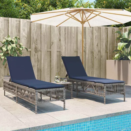Espreguiçadeiras (2 Peças) com Mesa em Rattan Sintético Cinza