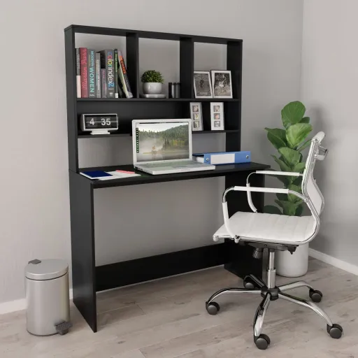 Secretária com Prateleiras 110x45x157 cm Contraplacado Preto