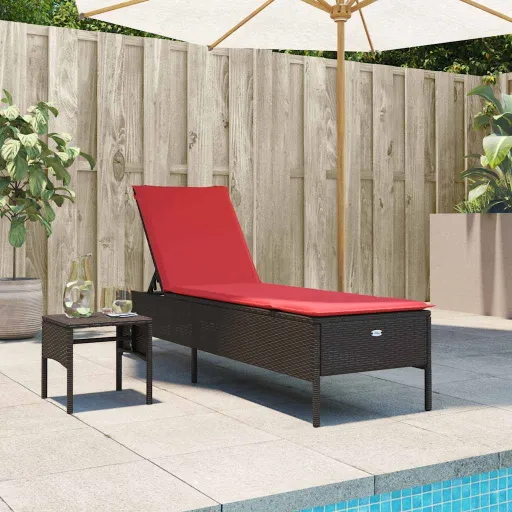 Espreguiçadeira com Mesa e Almofada em Rattan Sintético Marrom