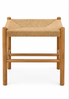 Banco de Madeira de Carvalho Natural com Assento em Corda 55 x 35 x 45 cm