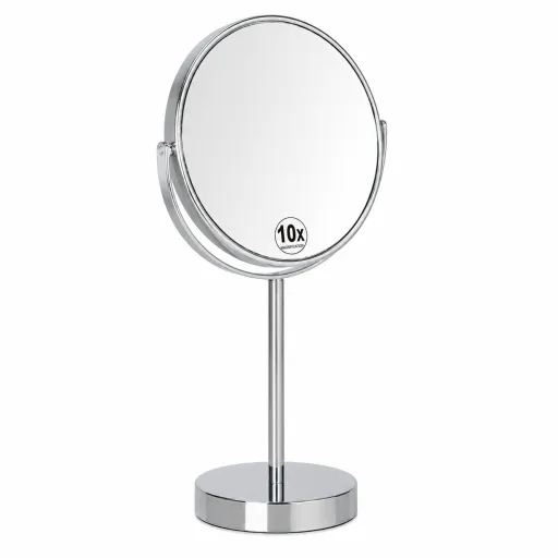 Espelho de Mesa Cromado 10x para Maquilhagem e Cuidados Faciais