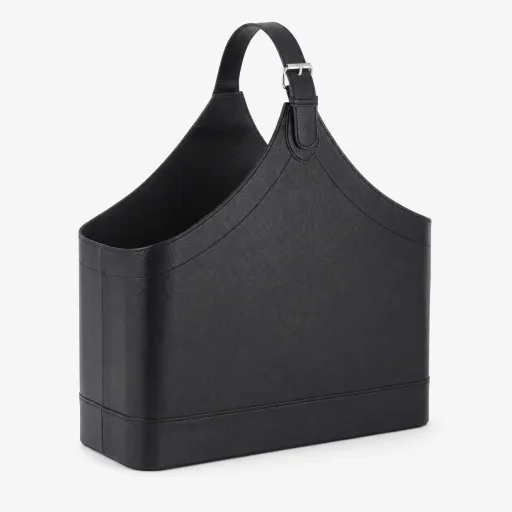 Porta Revistas Efeito Pele Preto 40 x 17 x 45 cm – Organizador Elegante para Escritório e Sala