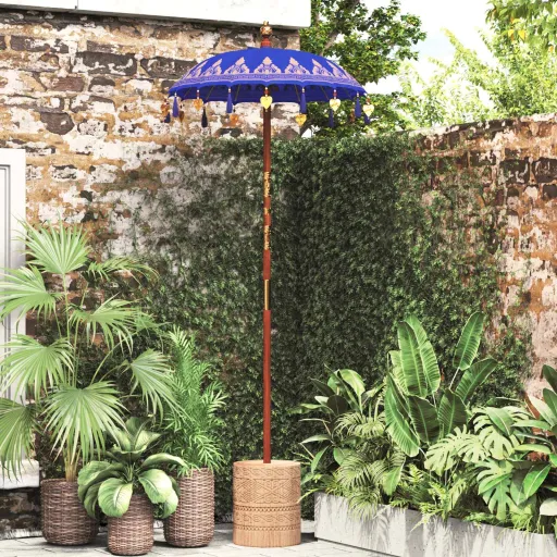 Parasol Balinês com Base Azul 95 x 95 x 260 cm