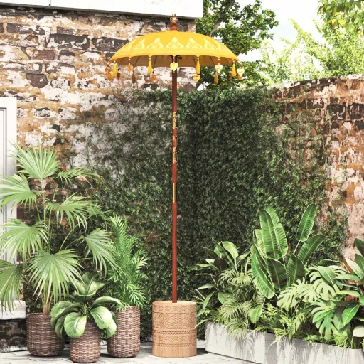 Parasol Balinês com Base Amarelo 95 x 95 x 260 cm