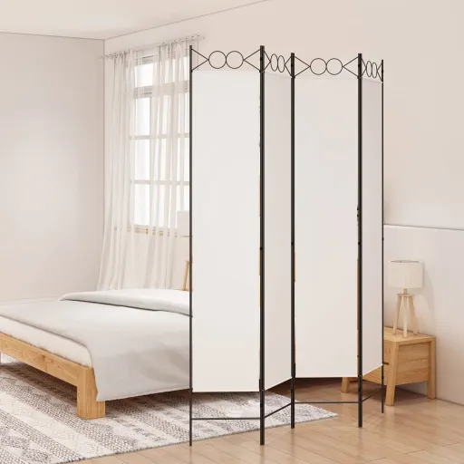 Biombo com 4 Painéis 160x220 cm Tecido Branco