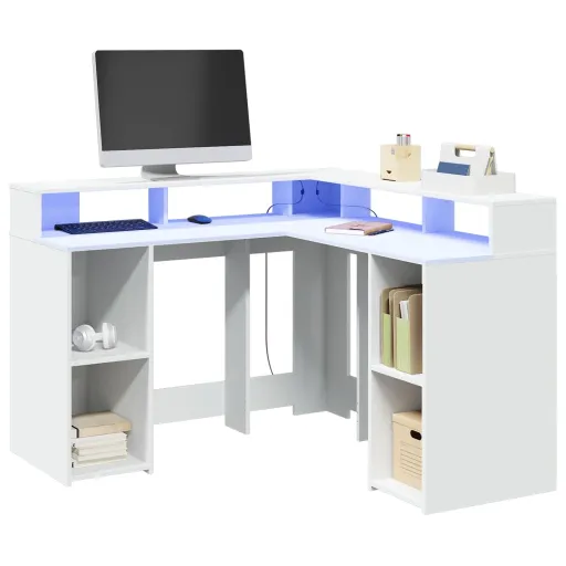 Secretária c/ Luzes LED 130x130x91 cm Derivados Madeira Branco