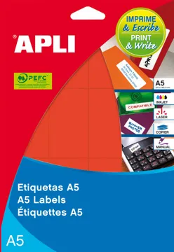 Etiquetas Autocolantes Apli A5 Ø16 mm Vermelho (704 un.)