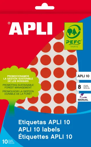 Etiquetas Autocolantes Ø 10 mm Redondos Apli – Vermelho
