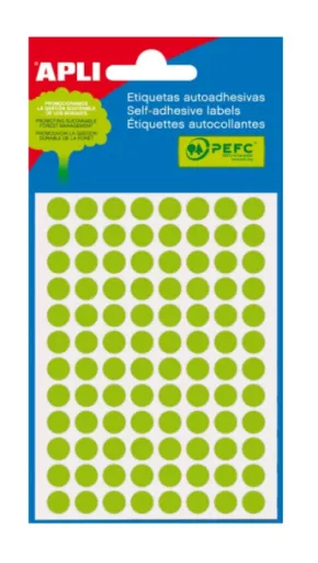 Etiquetas Autocolantes ø 8 mm Fluorescentes Apli – Verde