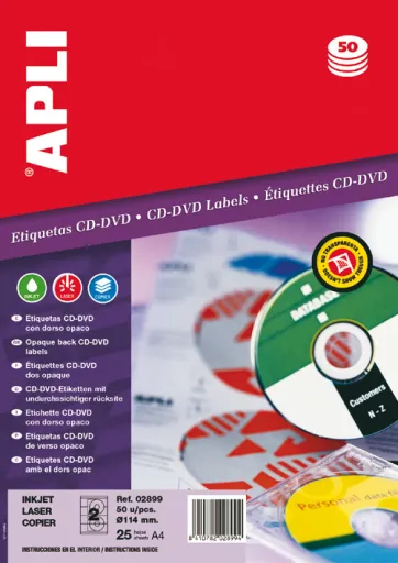 Etiquetas CD-DVD com Volta Opaca Ø114/Ø41 – Pack 50 Unidades