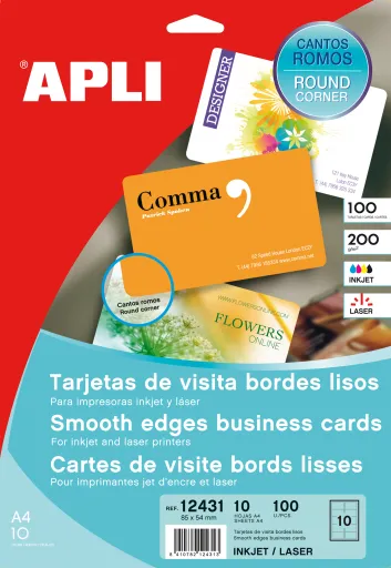 Cartões de Visita Apli 89x54 mm 200 Gr. Margens Lisas e Cantos Arrendondados