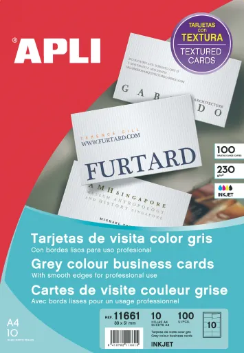 Cartões de Visita Apli Cartões de Visita de Cor Cinzenta 230 gr 89x51 mm