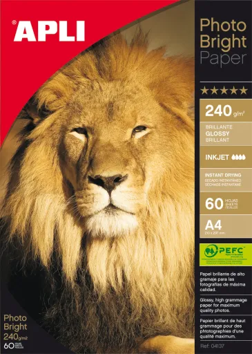 Papel Fotográfico PhotoBright Glossy A4 – 240 g – Pack 60 Folhas