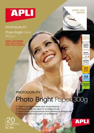 Papel Fotografico Brilhante Longa Duração A4 - 300 Grs 20 Folhas Apli ( Glossy)