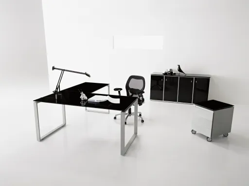Secretária de Escritório 1800x800x740 mm com Tampo de Vidro e Alonga – Better
