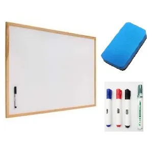 Quadro Branco Magnético 90x60cm com Moldura de Madeira e Acessórios