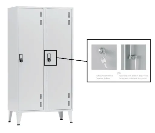 Cacifos Metálicos para Indústria Sujos/Limpos 1900x900x500 mm – 2 Cacifos – Fechadura de Chave (2 Pontos)