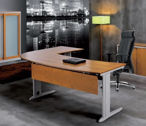 Secretária de Escritório 2250x1700 mm em L Melamina com Painel Frontal - Dream