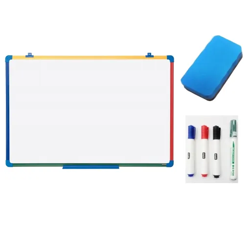 Quadro Branco Magnético 45x60 cm Moldura Plástico para Crianças + 4 Marcadores e Apagador – Mab