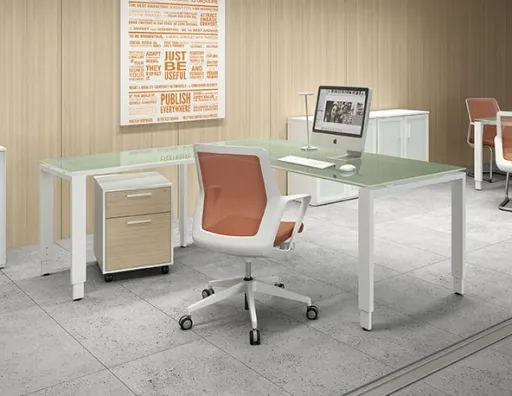 Secretária Escritório 1600x600x680~860mm Regulável em Vidro com Alonga 800mm – Better