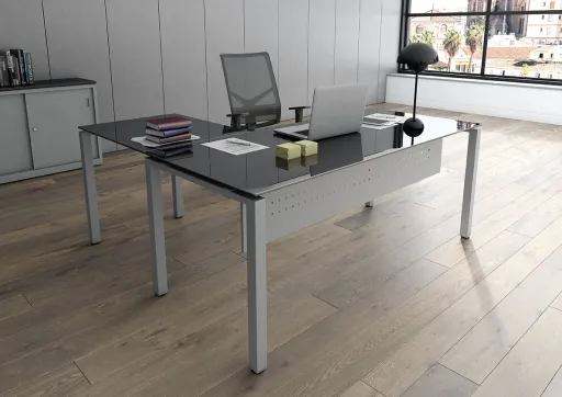 Secretária de Escritório em Vidro 1600x800 mm com Alonga 1000 mm - Better