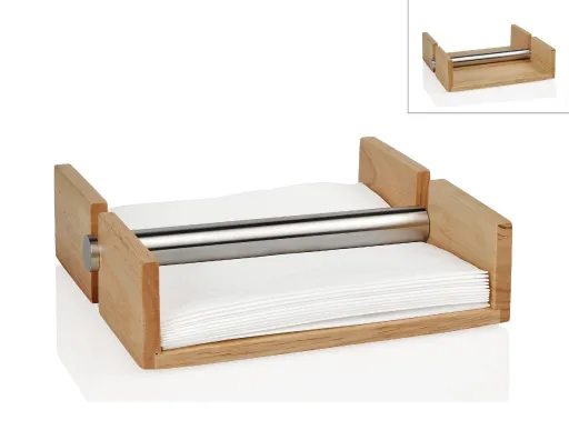 Porta-Guardanapos em Bambu e Metal 19,5x17x5 cm – Design Natural e Moderno