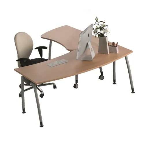 Secretária de Escritório 1800x800x740mm Curva com Mesa Auxiliar Rodada Esquerda - Arcade