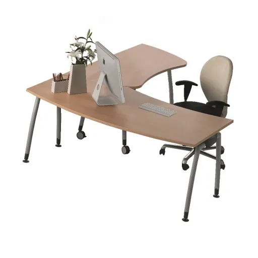Secretária de Escritório 1800x800x740mm Curva com Mesa Auxiliar Rodada Direita - Arcade