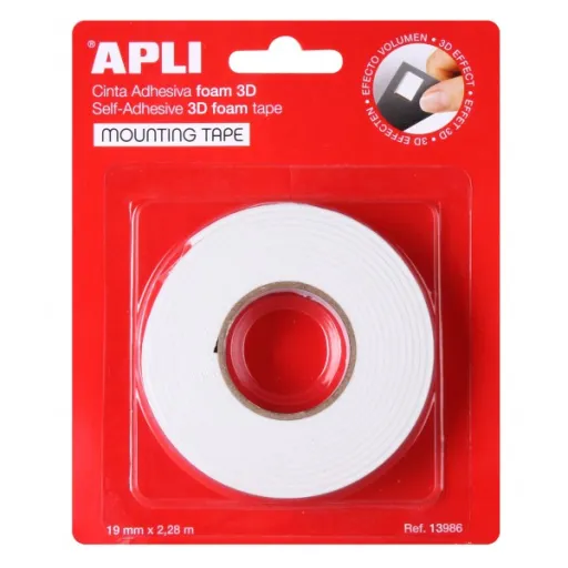 Fita Cola Dupla-Face 3D 19mm x 2,28m – Apli