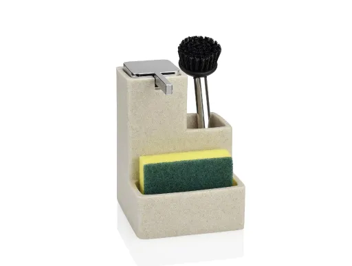 Dispensador 3 em 1 Andrea House Efeito Areia com Porta-Escovas 20 cm