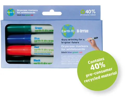 Marcadores para Quadro Branco Reciclados – Bi-Office Earth-it – Conjunto 4 Cores