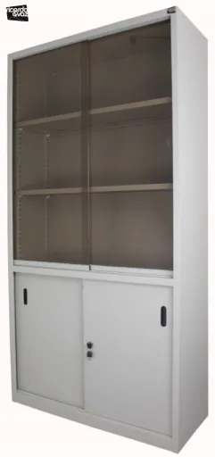 Armário Misto 195x100x42 cm Cinza Alumínio com Vidro Bronze