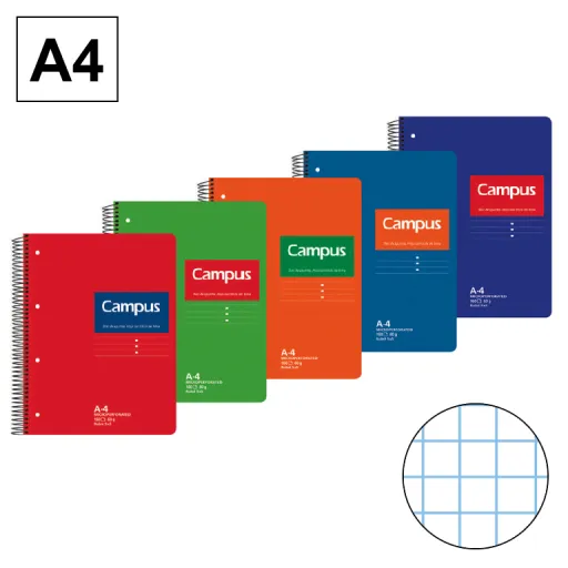 Caderno Espiral Capa Dura A4 160Fls 60GR Quadriculado 5mm Perfurado – Campus 
