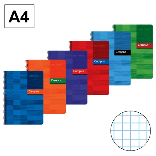 Caderno Espiral Campus A4 Capa Básica 80 Folhas 90g Quadriculado – Campus