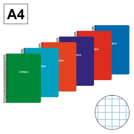 Caderno Espiral Capa em Polipropileno A4 80 Folhas 70g Quadriculado 4 mm – Campus