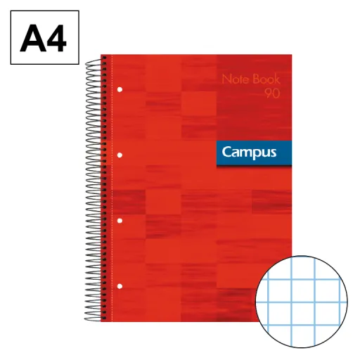 Caderno Espiral Capa Extradura A4 80Fls 90GR Quadriculado 5mm Vermelho – Campus